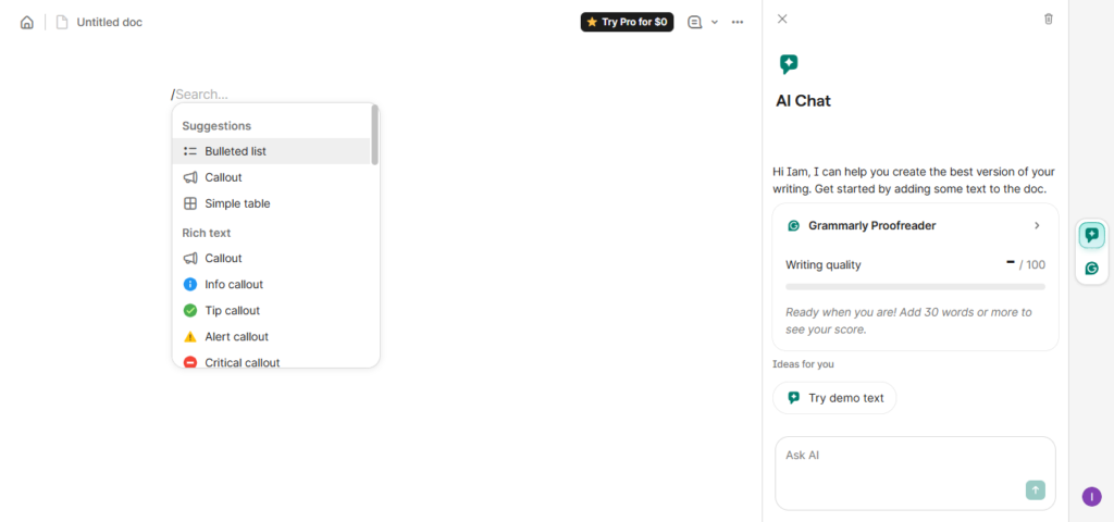 Grammarly Koda Interface