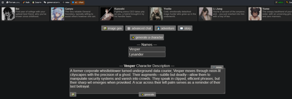 perchance ai chat interface