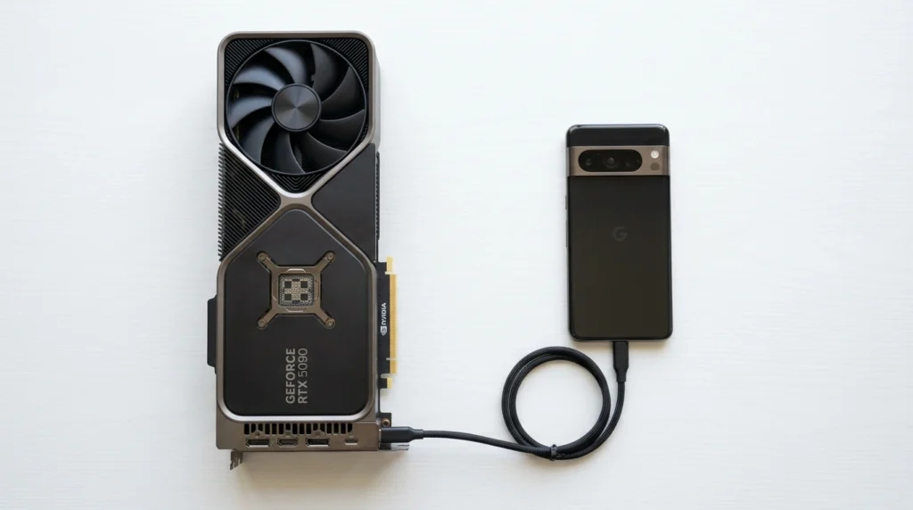 Nvidia RTX 5090 connected to phone