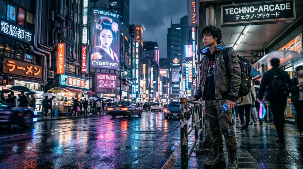 teen in cyberpunk tokyo Gemini Image Prompts For Boys