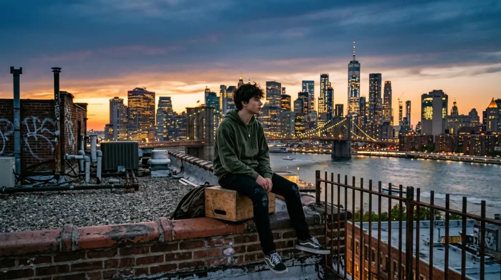 Sad boy sitting on rooftop Gemini Image Prompts For Boys